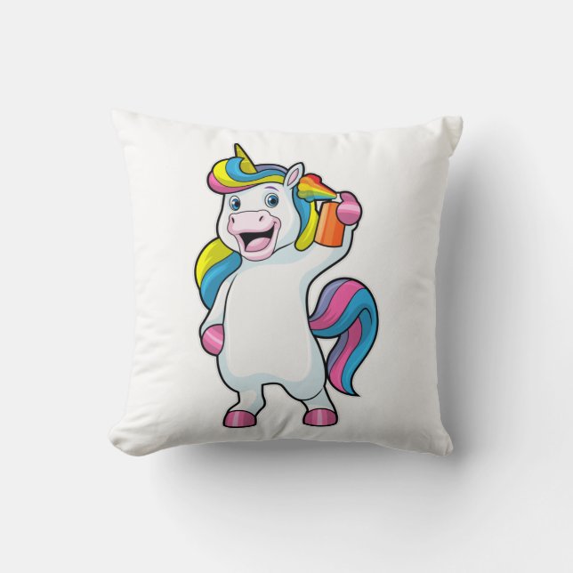 Unicorn as Hairdresser with Hairspray Kudde (Framsida)