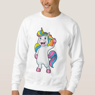 Unicorn as Hairdresser with Hairspray Lång Ärmad Tröja