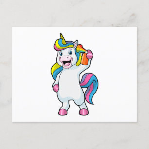 Unicorn as Hairdresser with Hairspray Vykort