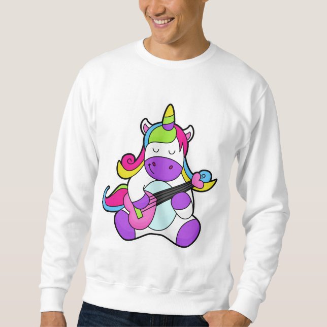 Unicorn as Musician med Guitar Lång Ärmad Tröja (Framsida)