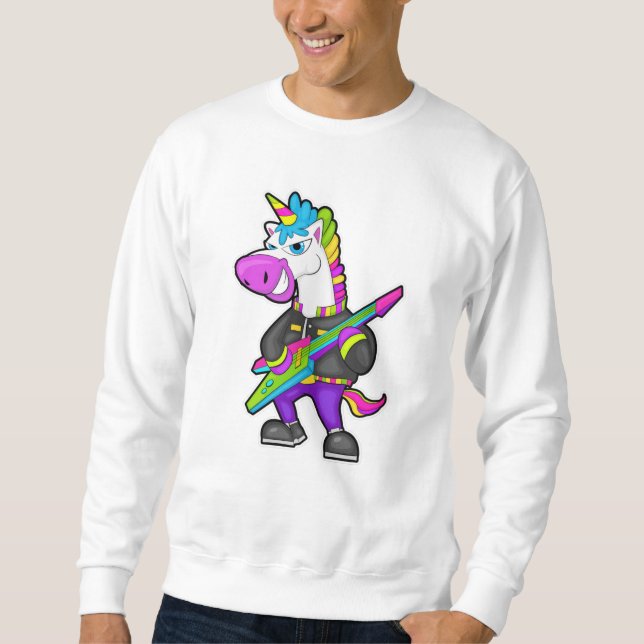 Unicorn as Musician med Guitar Lång Ärmad Tröja (Framsida)