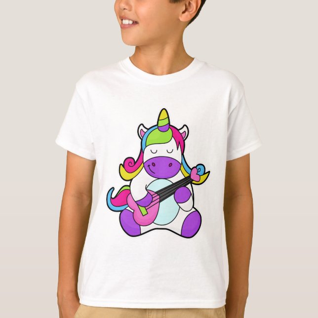 Unicorn as Musician med Guitar T Shirt (Framsida)