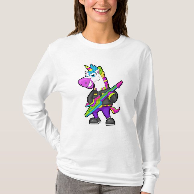 Unicorn as Musician med Guitar T Shirt (Framsida)