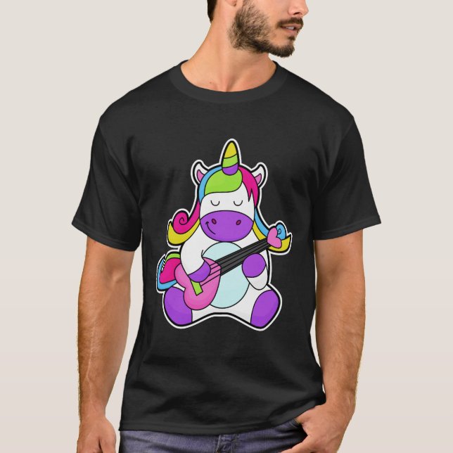 Unicorn as Musician med Guitar T Shirt (Framsida)