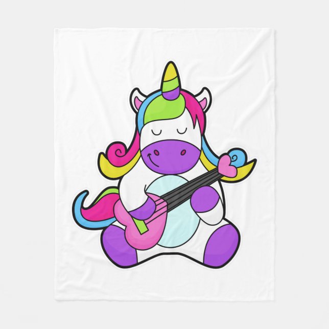 Unicorn as Musician with Guitar Fleecefilt (Framsidan)