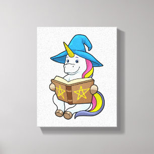 Unicorn as Wizard med Bok & Hat Canvastryck
