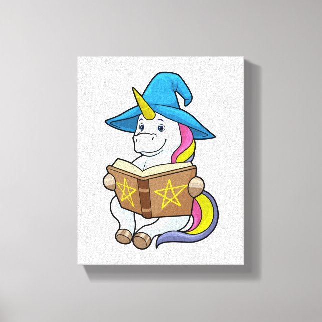 Unicorn as Wizard med Bok & Hat Canvastryck (Framsida)
