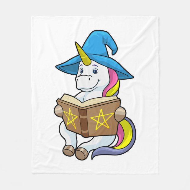 Unicorn as Wizard med Bok & Hat Fleecefilt (Framsidan)