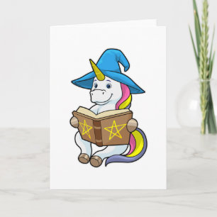 Unicorn as Wizard med Bok & Hat Kort
