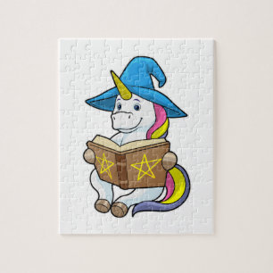 Unicorn as Wizard med Bok & Hat Pussel