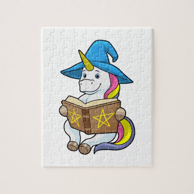 Unicorn as Wizard med Bok & Hat Pussel (Vertikal)