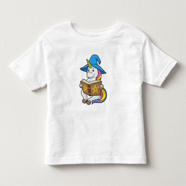 Unicorn as Wizard med Bok & Hat T Shirt (Framsida)