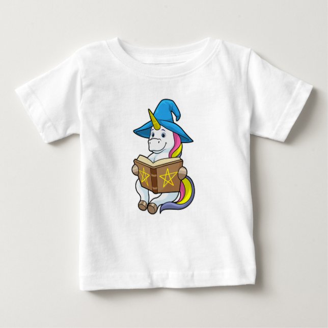 Unicorn as Wizard med Bok & Hat T Shirt (Framsida)