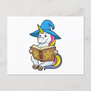 Unicorn as Wizard med Bok & Hat Vykort