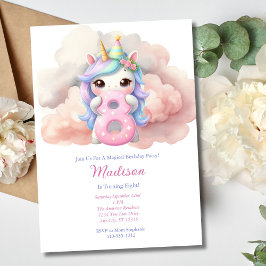 Unicorn Åtta åttonde Rosan Blue Lila Girl Birthday Inbjudningar