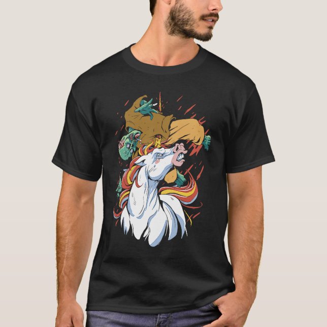 Unicorn Attacking Zombie   Horror   Cool Gothic T Shirt (Framsida)