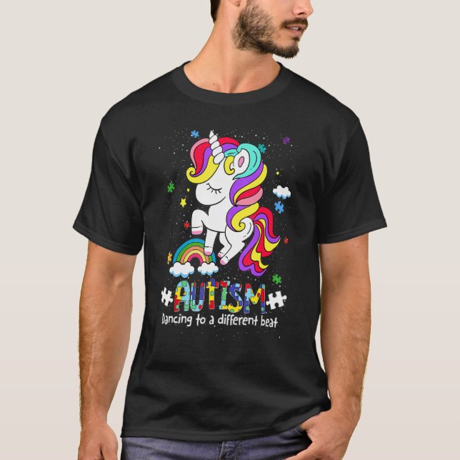 Unicorn Autism Dancing To be A Different Beat Girl T Shirt (Framsida)