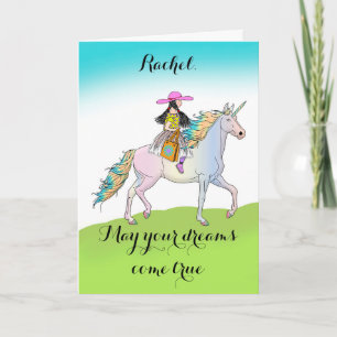 Unicorn Äventyr för flickkort på födelsedagen Kort
