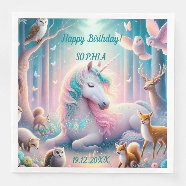 Unicorn, Baby/ Kids, eget födelsedagsnamn/ DOB Pappersservett (Framsida)