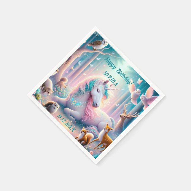 Unicorn, Baby/ Kids, eget födelsedagsnamn/ DOB Pappersservett (Hörn)