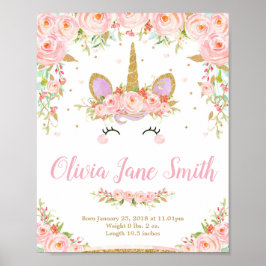 Unicorn Baby Nursery Bedroom Birth Stats Sign Poster