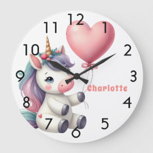 Unicorn baby rosa lila Girl Stor Klocka