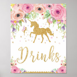 Unicorn Baby Shower Birthday Drinks Sign Fairy Poster