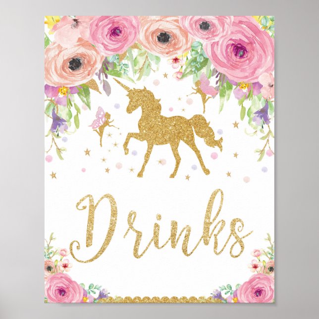 Unicorn Baby Shower Birthday Drinks Sign Fairy Poster (Framsidan)
