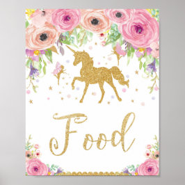Unicorn Baby Shower Birthday Food Fairy Blommigt Poster