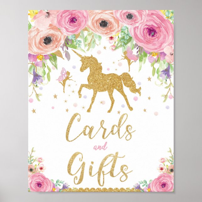 Unicorn Baby Shower Birthday Gifts and Cards Poster (Framsidan)