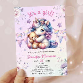 Unicorn Baby Shower Det är en Blommigt Watercolor Inbjudningar
