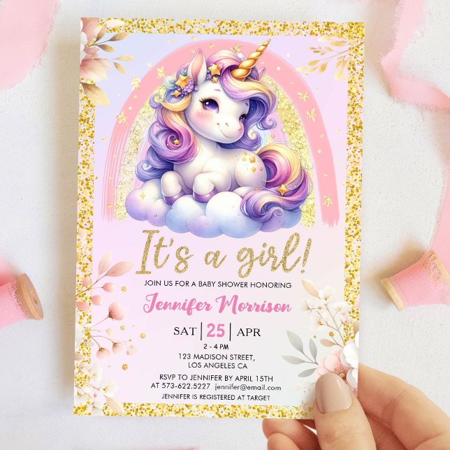 Unicorn Baby Shower Det är en Rosa och Guld Inbjudningar (Skapare uppladdad)