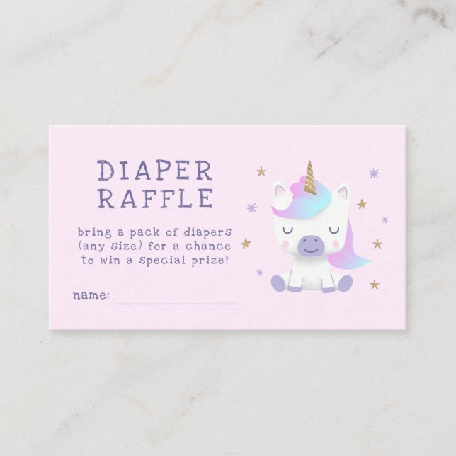 Unicorn Baby Shower Diaper Raffle Biljett Tilläggskort (Framsida)