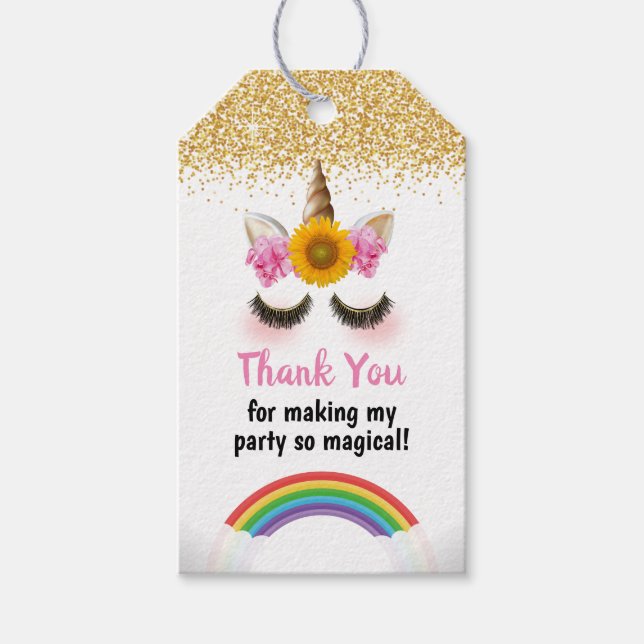 Unicorn Baby Shower Favor Guld Glitter Tack Presentetikett (Framsidan)