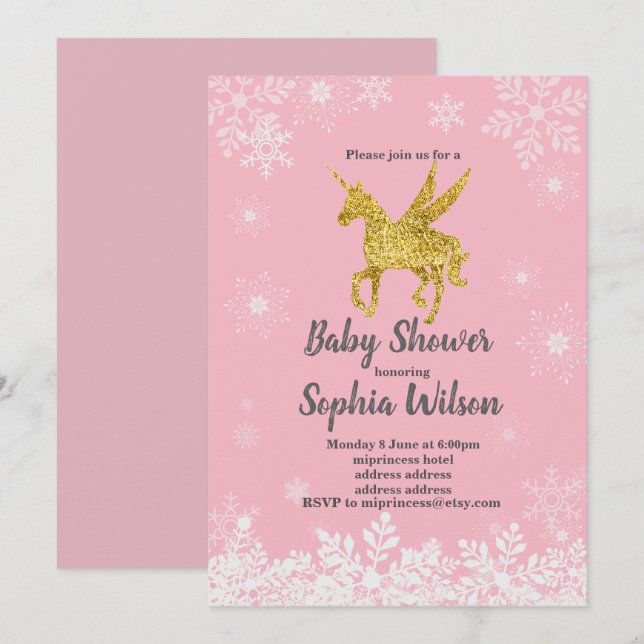 Unicorn Baby Shower för flicka Inbjudningar (Fram/baksida)