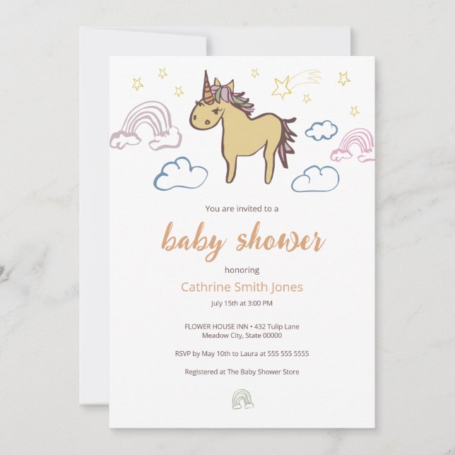 Unicorn Baby Shower Gender Neutral Inbjudningar (Framsida)
