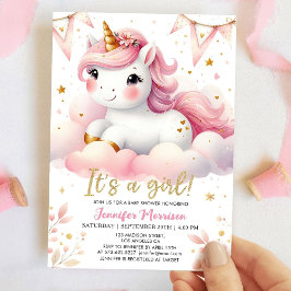 Unicorn Baby Shower Girl Rosa Magic Unicorn Inbjudningar