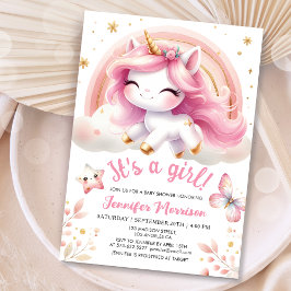 Unicorn Baby Shower Girl Rosa Rainbow Inbjudningar