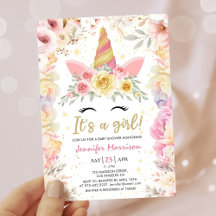 Unicorn Baby Shower Guld  Rosa Girl Blommigt Girl