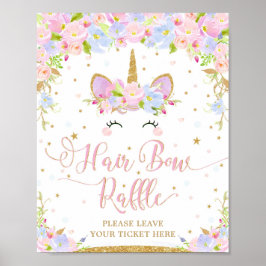 Unicorn Baby Shower Hair Bow Raffle-skylt Poster