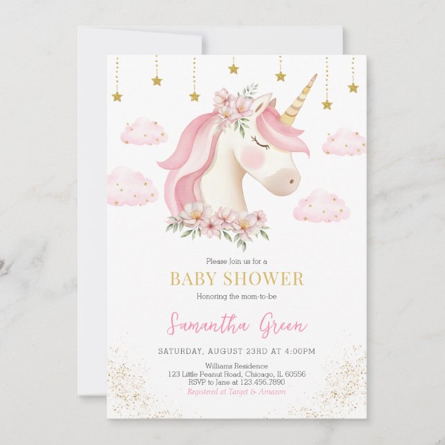 Unicorn Baby Shower-inbjudan Inbjudningar (Framsida)