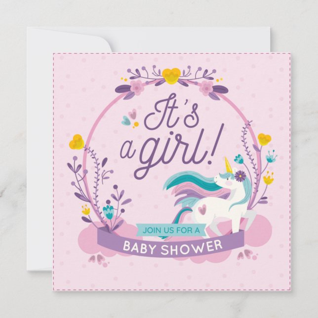 Unicorn Baby Shower-inbjudan Julkort (Framsida)