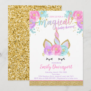 Unicorn Baby Shower-inbjudan, magisk babystölder Inbjudningar