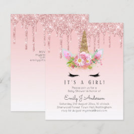 Unicorn Baby Shower-inbjudan Rosa Girls Cute