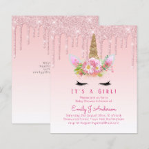Unicorn Baby Shower-inbjudan Rosa Girls Cute