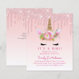 Unicorn Baby Shower-inbjudan Rosa Girls Cute