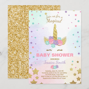 Unicorn Baby Shower-inbjudan Rosa Guld Magic Inbjudningar