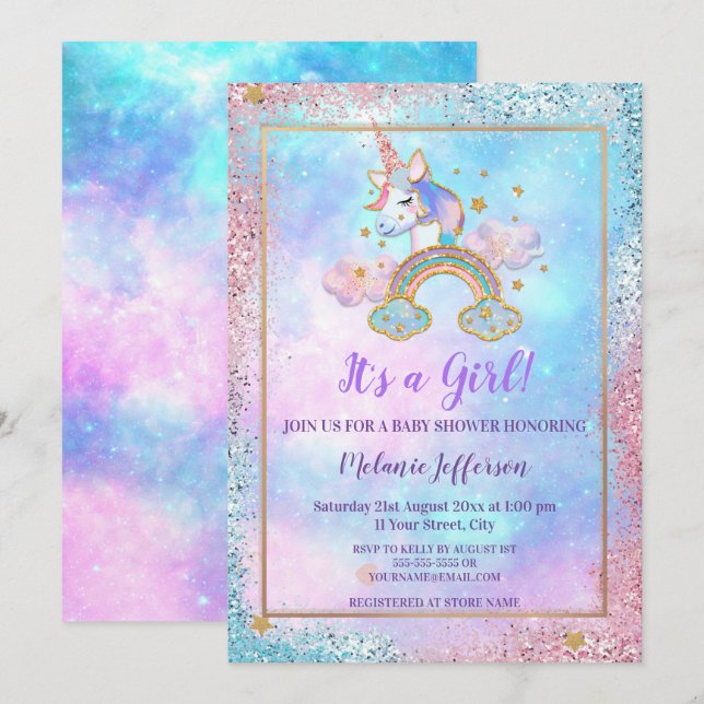 Unicorn Baby Shower-inbjudningar Inbjudningar (Fram/baksida)