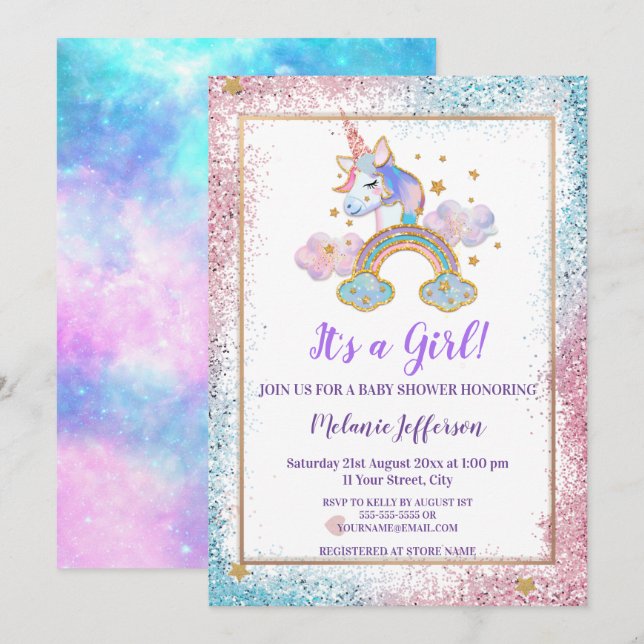 Unicorn Baby Shower-inbjudningar Inbjudningar (Fram/baksida)