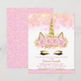 Unicorn Baby Shower-inbjudningar Rosa Guld Unicorn Inbjudningar